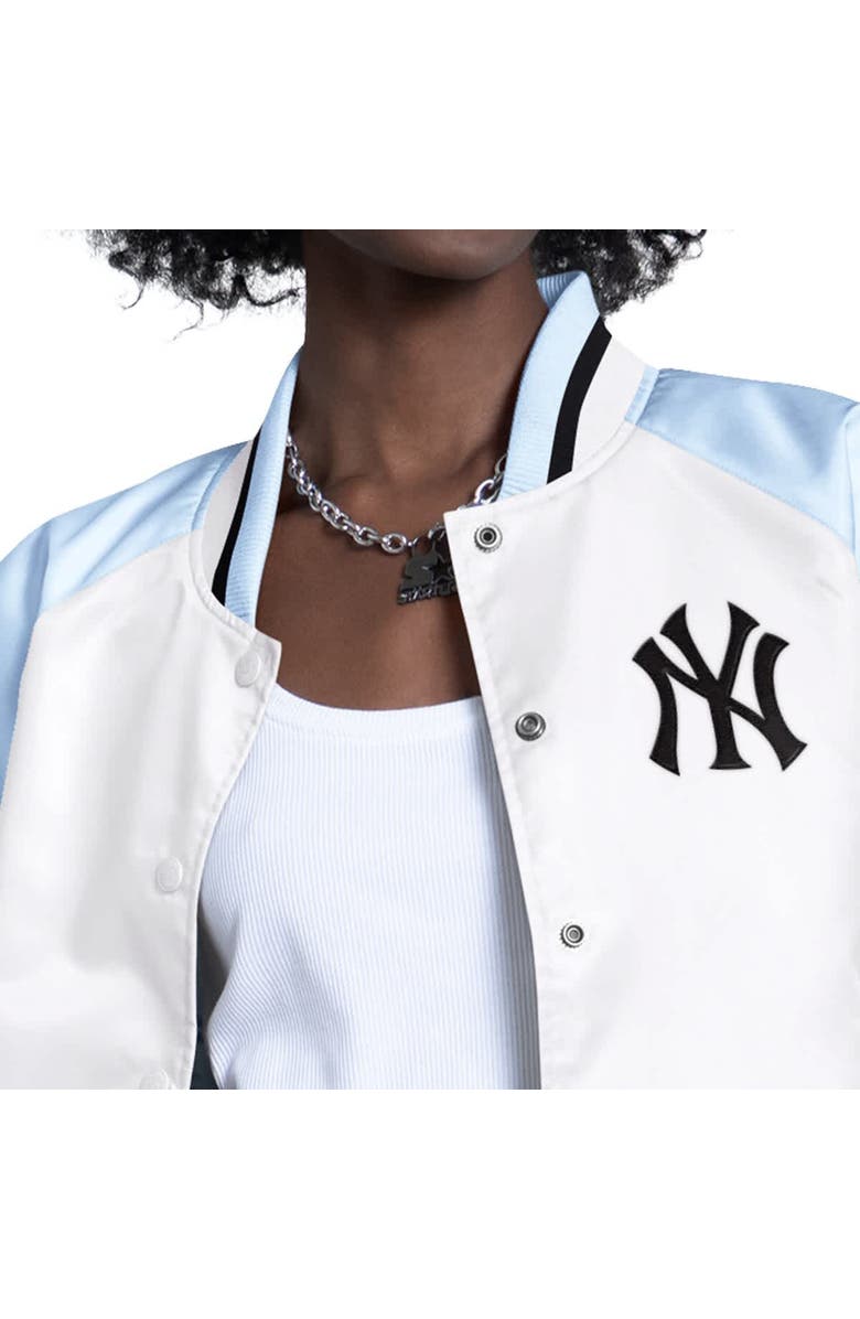 STARTER Women's Starter Light Blue/White New York Yankees Blitz Varsity Raglan Full-Snap Satin Jacket, Alternate, color, Light Blue