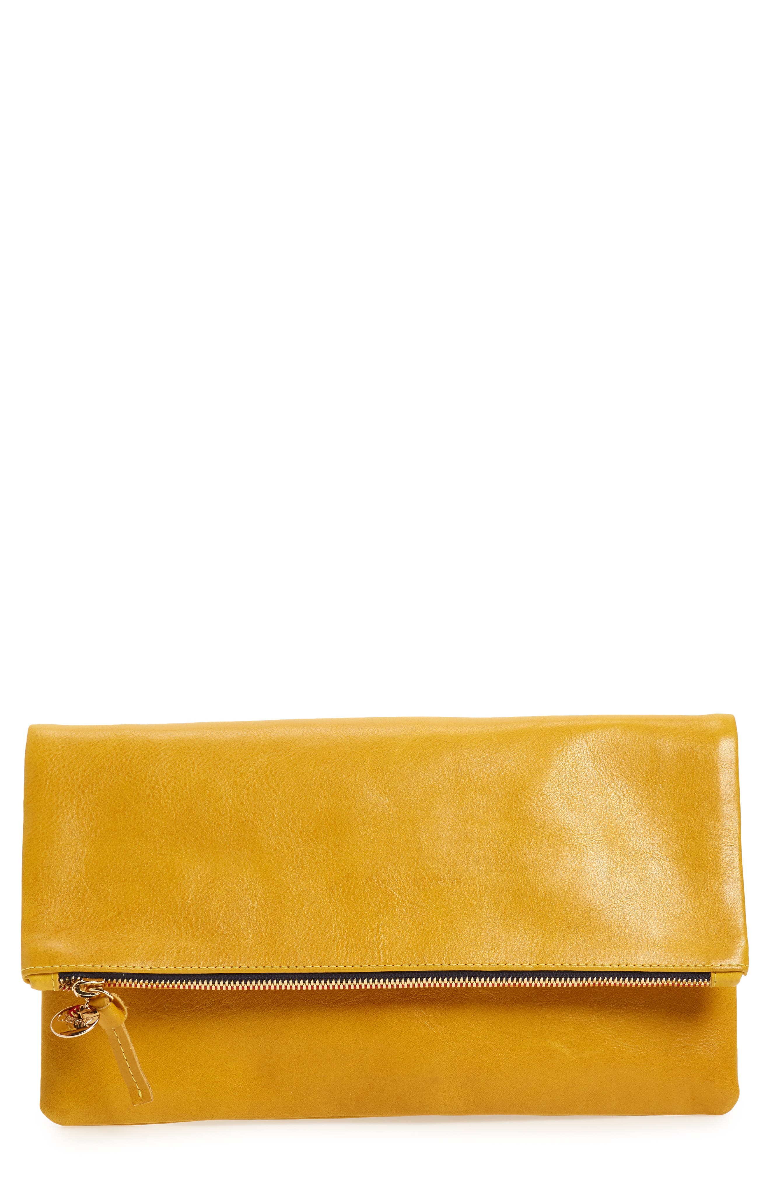 Clare V. Leather Foldover Clutch, Main, color, 