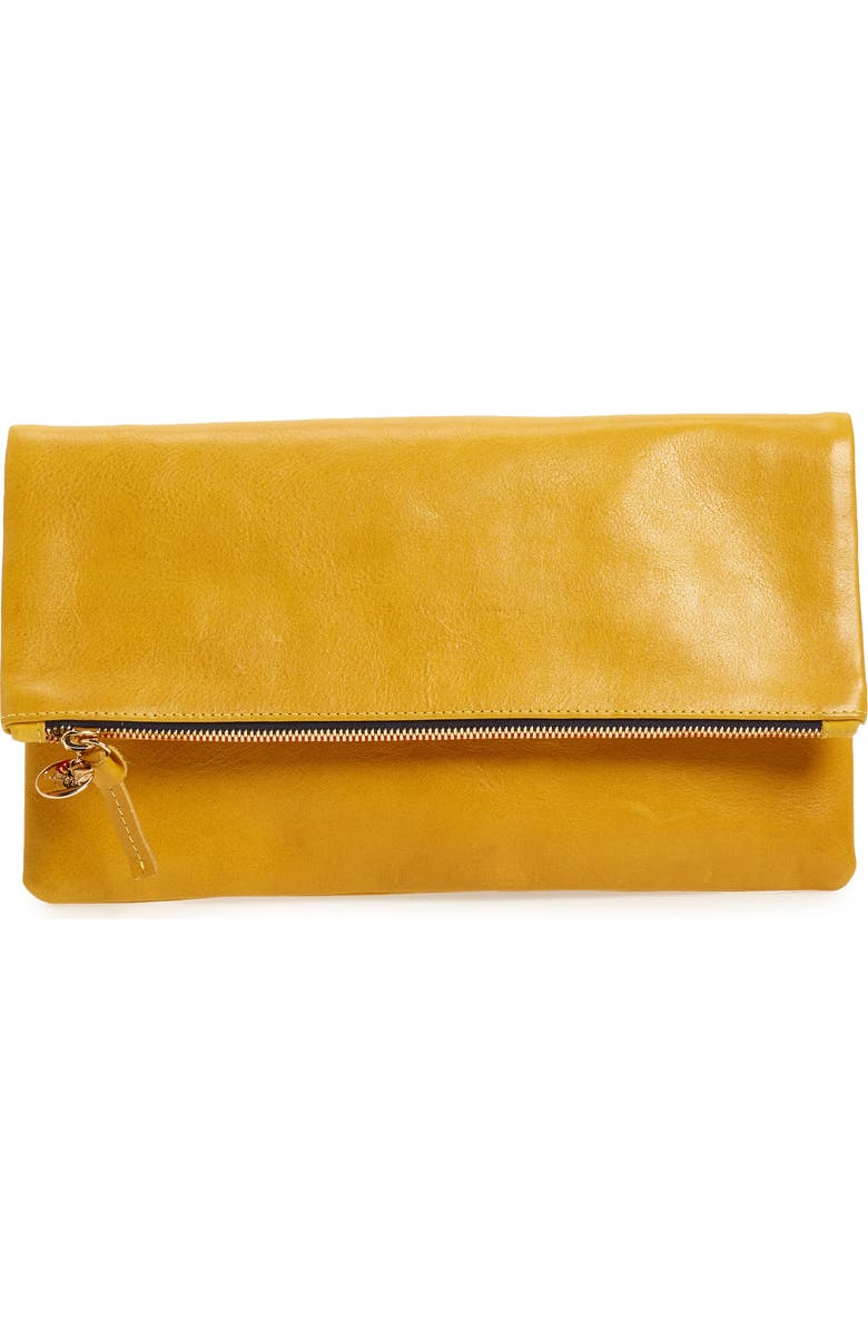 Clare V. Leather Foldover Clutch, Main, color,