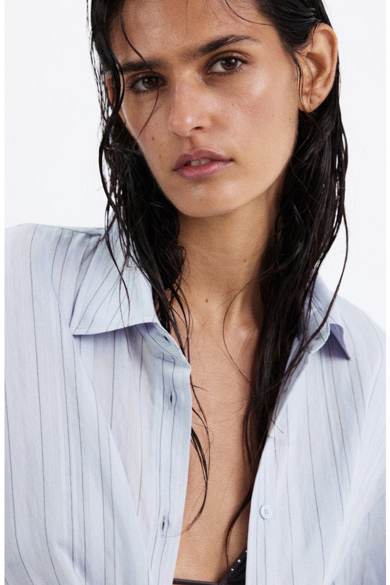 Oversize Stripe Button-Up Shirt, Alternate, color, BLUE