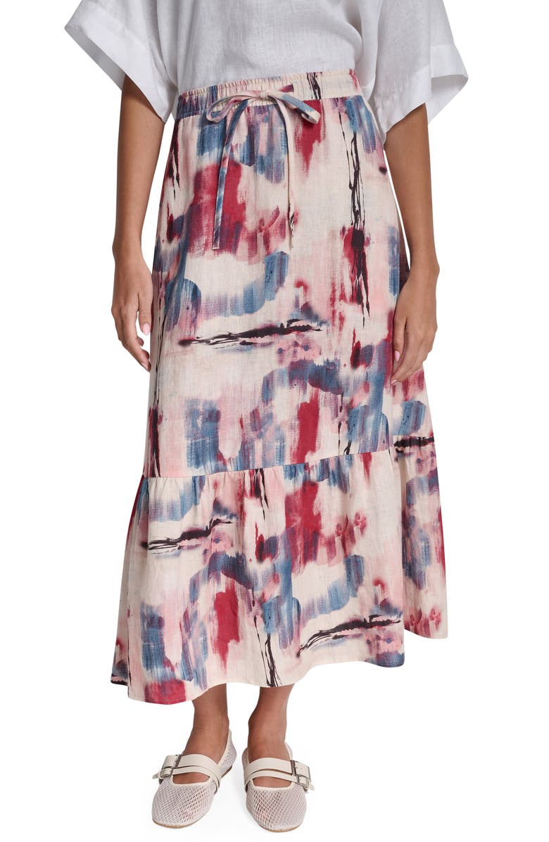 DKNY Print Linen Midi Skirt, Main, color, Urban Bloom
