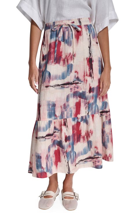 Print Linen Midi Skirt