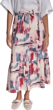 DKNY Print Linen Midi Skirt
