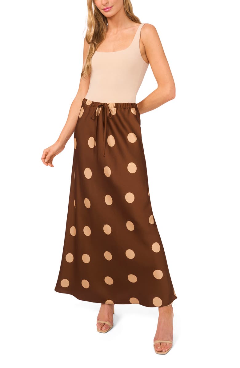 Parker Polka Dot Drawstring Maxi Skirt, Alternate, color, Downtown Brown
