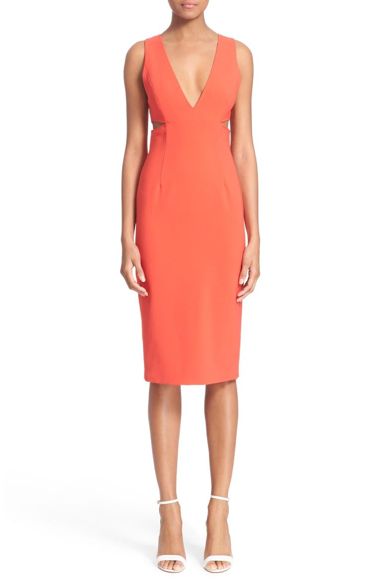 'Rikki' Cutout Midi Dress, Main, color, POPPY