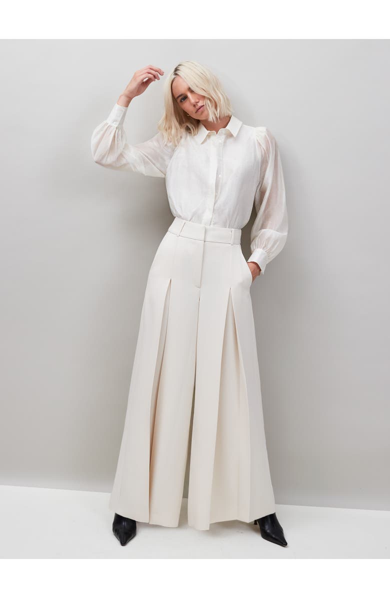 Ro&Zo Pleat Detail Wide Leg Pants, Main, color, Cream