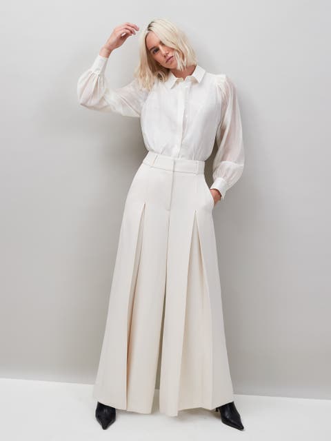 Pleat Detail Wide Leg Pants