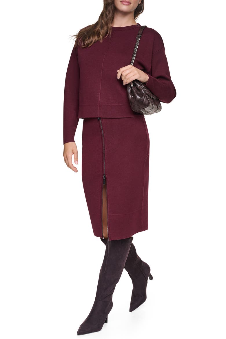 Zip Front Sweater Skirt, Alternate, color, CABERNET