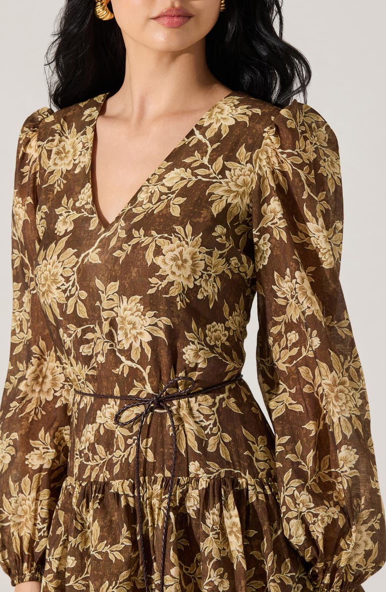 ASTR the Label Franchesca Floral Long Sleeve Tiered Cotton Blend Dress, Alternate, color, Olive Floral