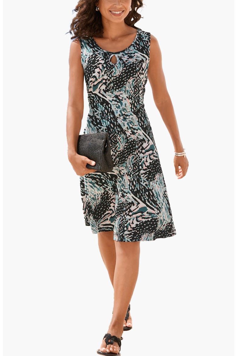 Printed Keyhole Dress, Main, color, Black Multi