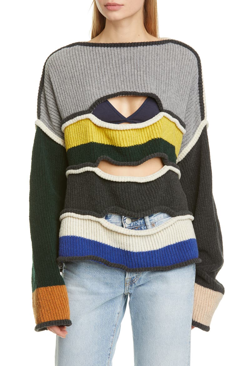 Cutout Merino Wool Blend Sweater, Main, color, MULTI