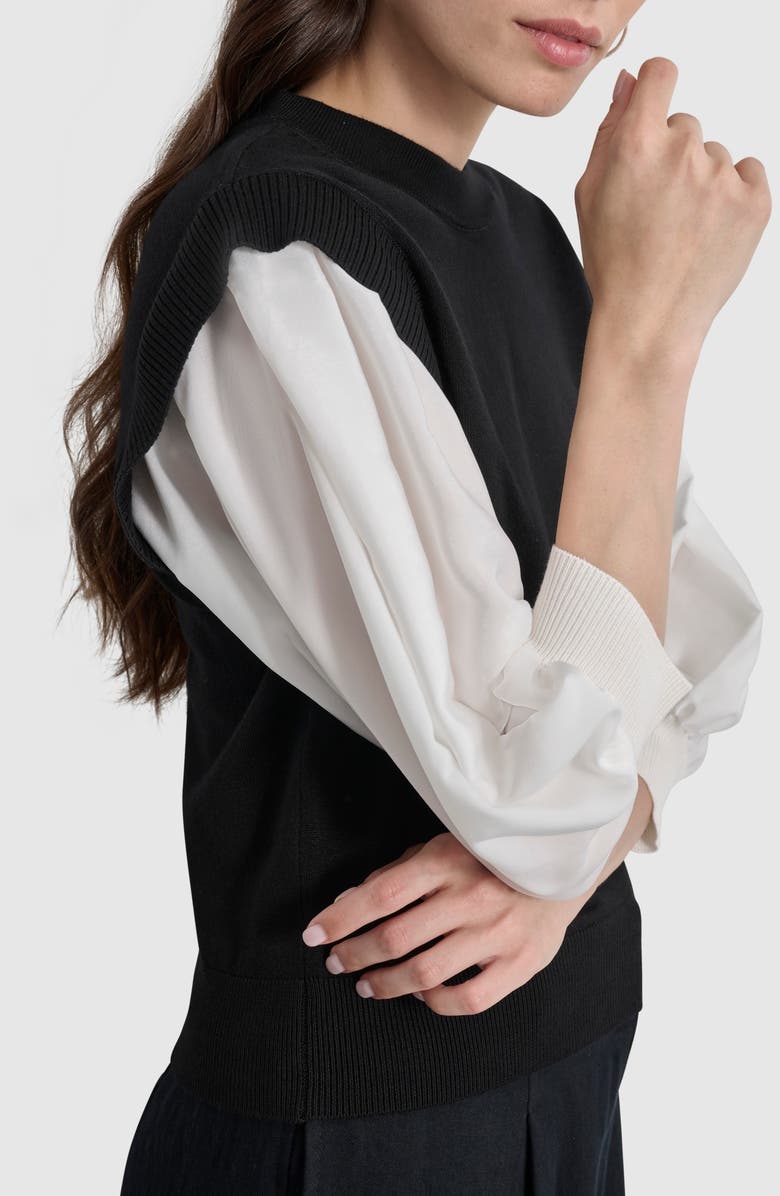 DKNY Mixed Media Layered Crewneck Sweater, Alternate, color, 