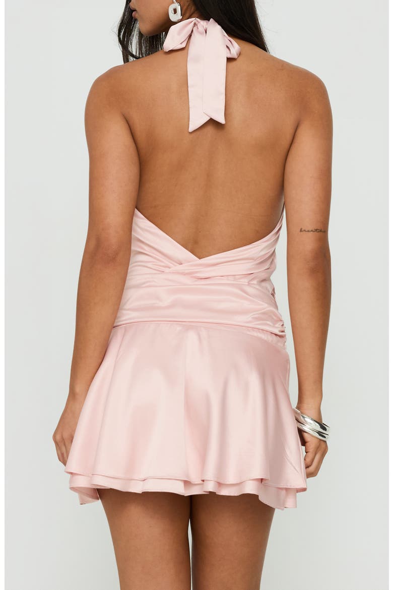 Sparkler Ruched Satin Arrowneck Minidress, Alternate, color, PINK