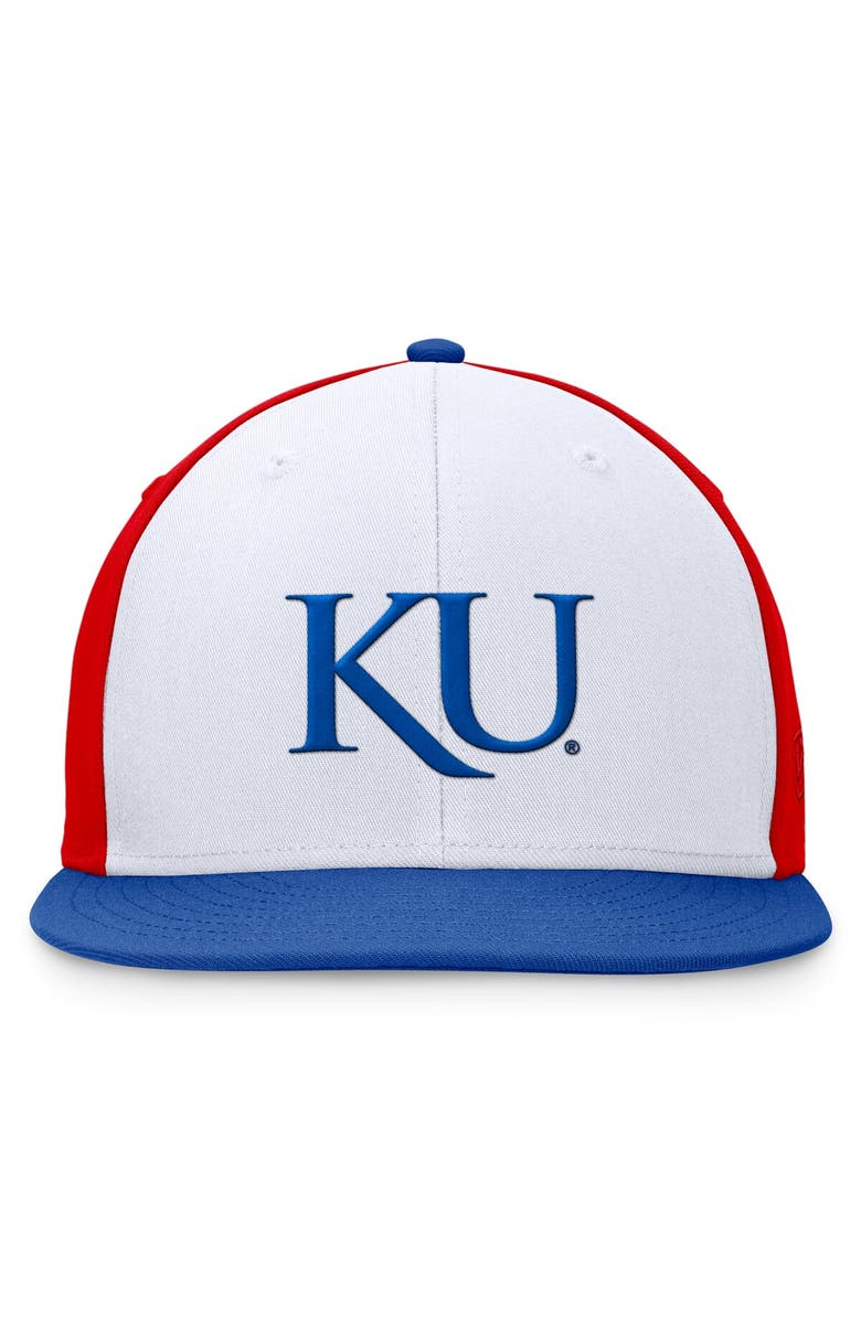 TOP OF THE WORLD Men's Top of the World White/Royal Kansas Jayhawks Tri-Tone Heritage Collector Fitted Hat, Alternate, color, White