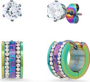 STEELTIME HMY JEWELRY Multi Ion Plated Stainless Steel Stud & Huggie Earrings - Set of 2