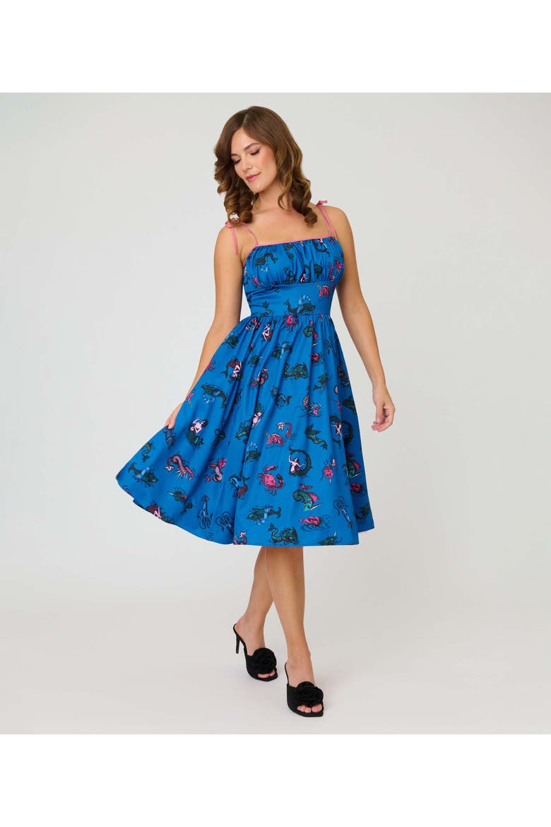 1950s Cotton Swing Dress, Main, color, Blue Sea Creature Print