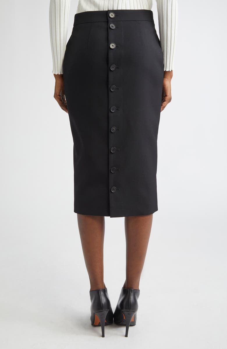 McQueen Back Button Wool Gabardine Pencil Skirt, Alternate, color, 