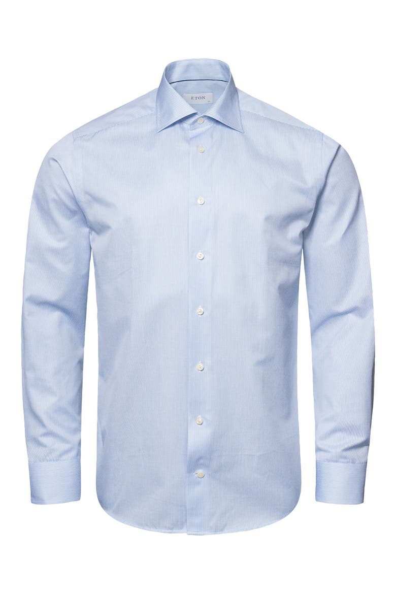 Slim Fit Pinstripe Cotton Twill Dress Shirt, Alternate, color, LIGHT PASTEL BLUE