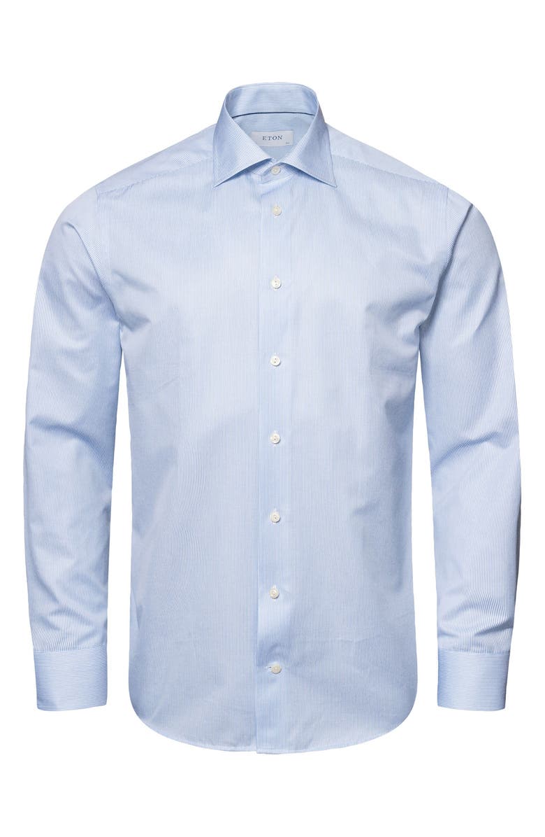 Eton Slim Fit Pinstripe Cotton Twill Dress Shirt, Alternate, color, Light Pastel Blue