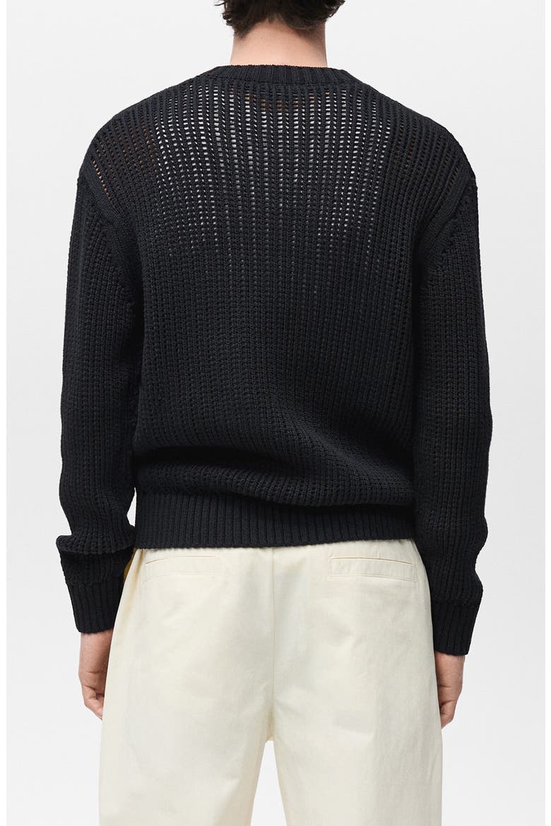 Oversize Openwork Cotton Crewneck Sweater, Alternate, color, BLACK