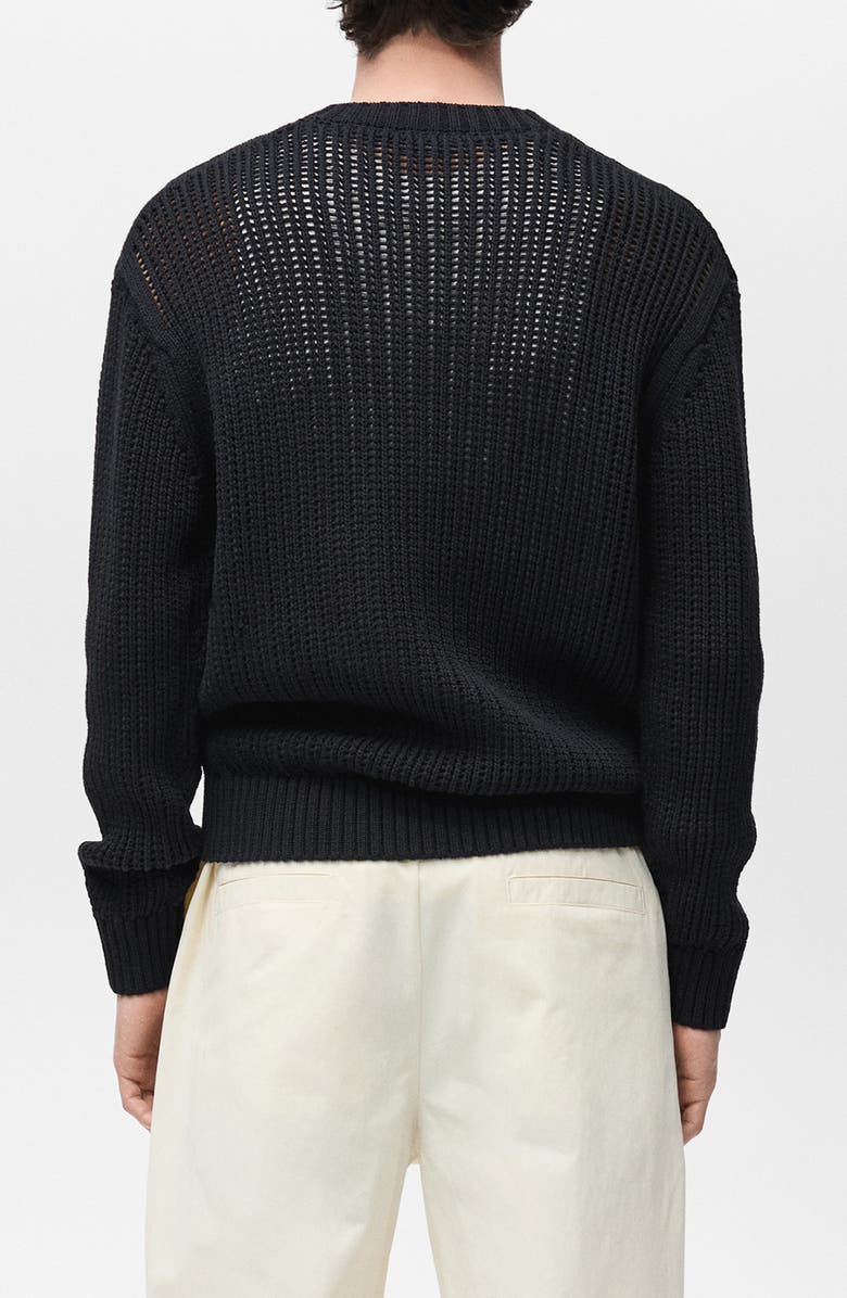 MANGO Oversize Openwork Cotton Crewneck Sweater, Alternate, color, Black