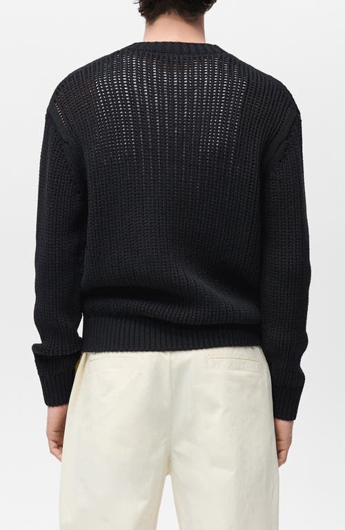 Mango Oversize Openwork Cotton Crewneck Sweater In Black