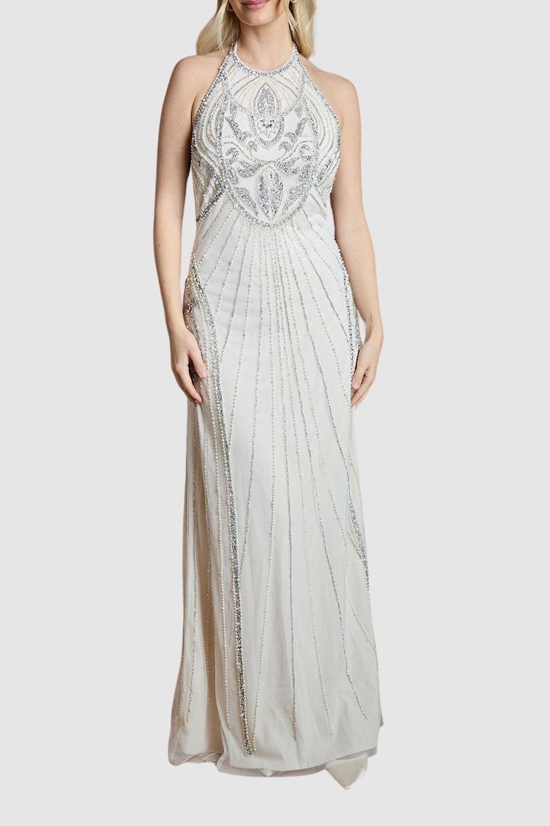Embellished Halterneck Maxi Dress, Alternate, color, Ivory