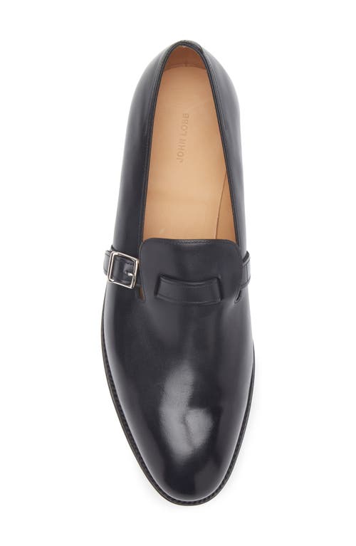 John Lobb Black Leather Loafers With Palladium Buckle In Midnight