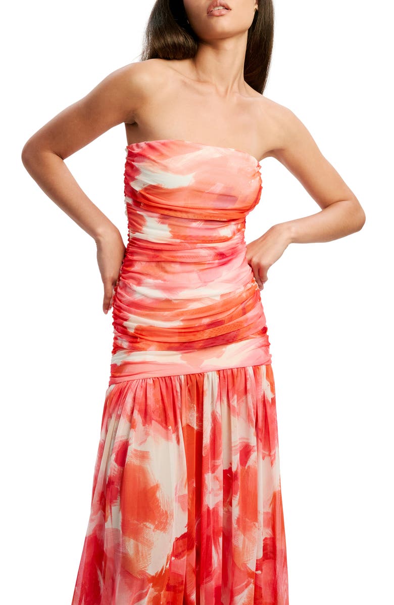 Bardot Solana Blurred Floral Drop Waist Mesh Maxi Dress, Alternate, color, Pink Abstract