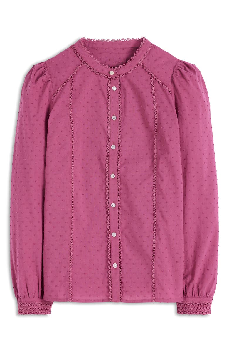 Boden Rhea Long Sleeve Button Front Cotton Dobby Top, Alternate, color, Mauve