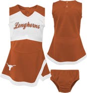 Outerstuff Girls Toddler Burnt Orange/White Texas Longhorns Two-Piece Cheer Captain Jumper Dress & Bloomers Set