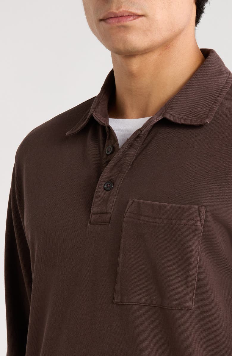 Treasure & Bond Long Sleeve Heavyweight Jersey Polo, Alternate, color, Brown Seal
