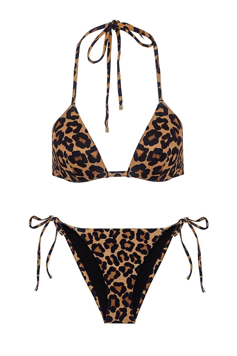 Leopard Triangle Top & Bikini Bottom, Main, color, Leopard