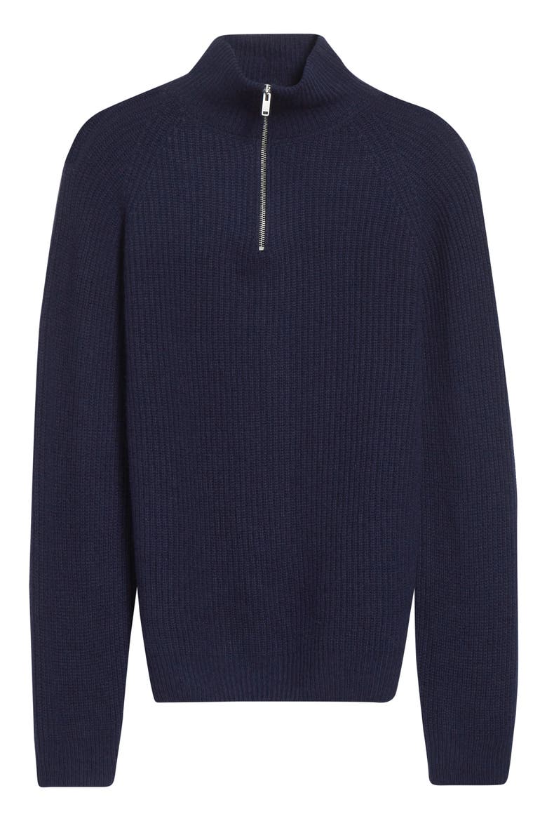 Cashmere & Extrafine Merino Wool Rib Half Zip Sweater, Alternate, color, MIDNIGHT
