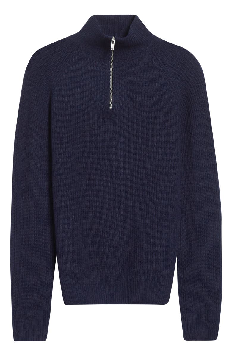 John Smedley Cashmere & Extrafine Merino Wool Rib Half Zip Sweater, Alternate, color, Midnight
