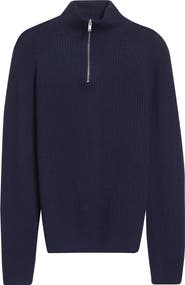 John Smedley Cashmere & Extrafine Merino Wool Rib Half Zip Sweater