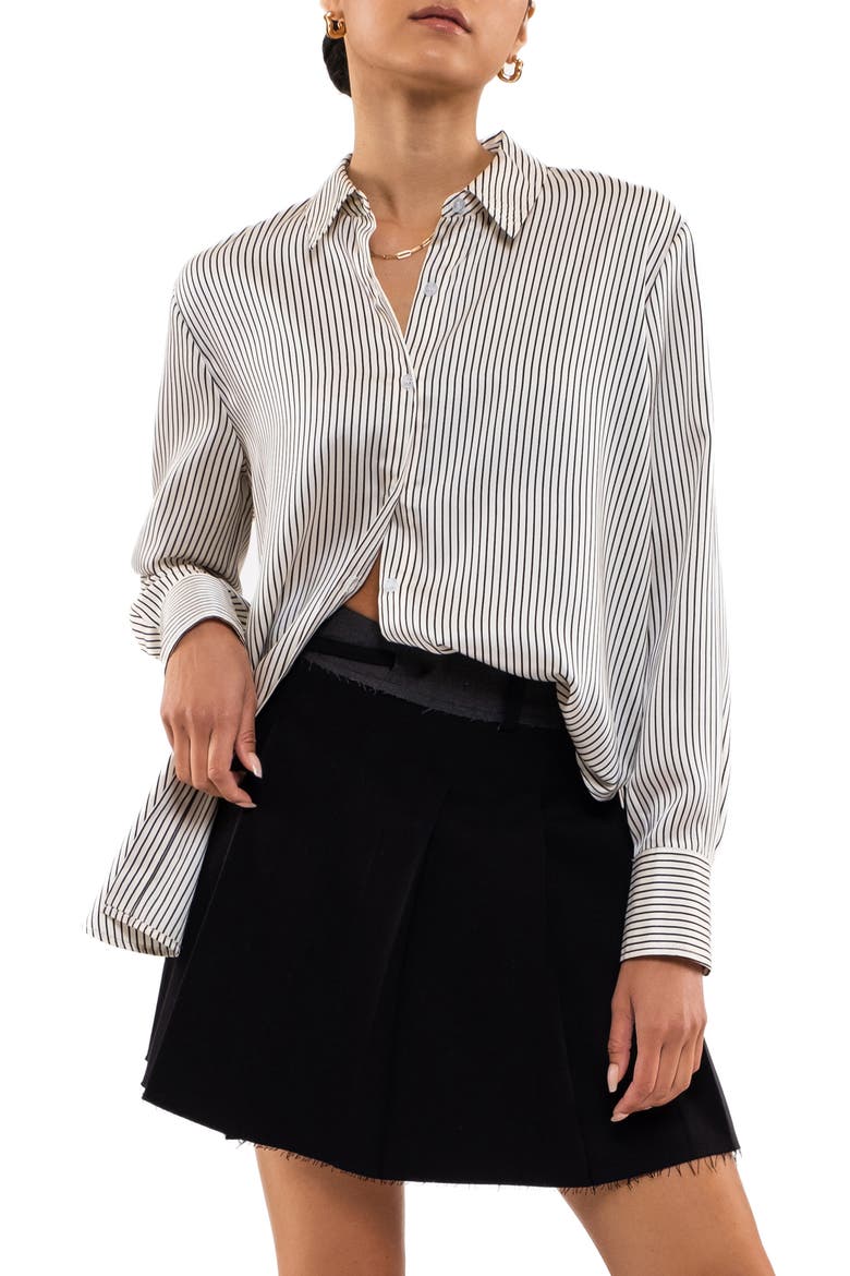 Satin Stripe Button-Up Shirt, Main, color, IVORY