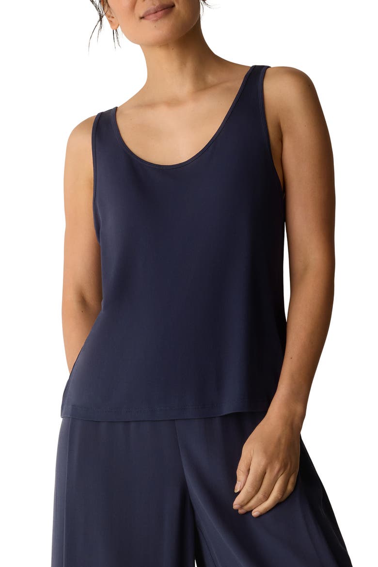 Slim Fit Scoop Neck Silk Tank, Main, color, INK