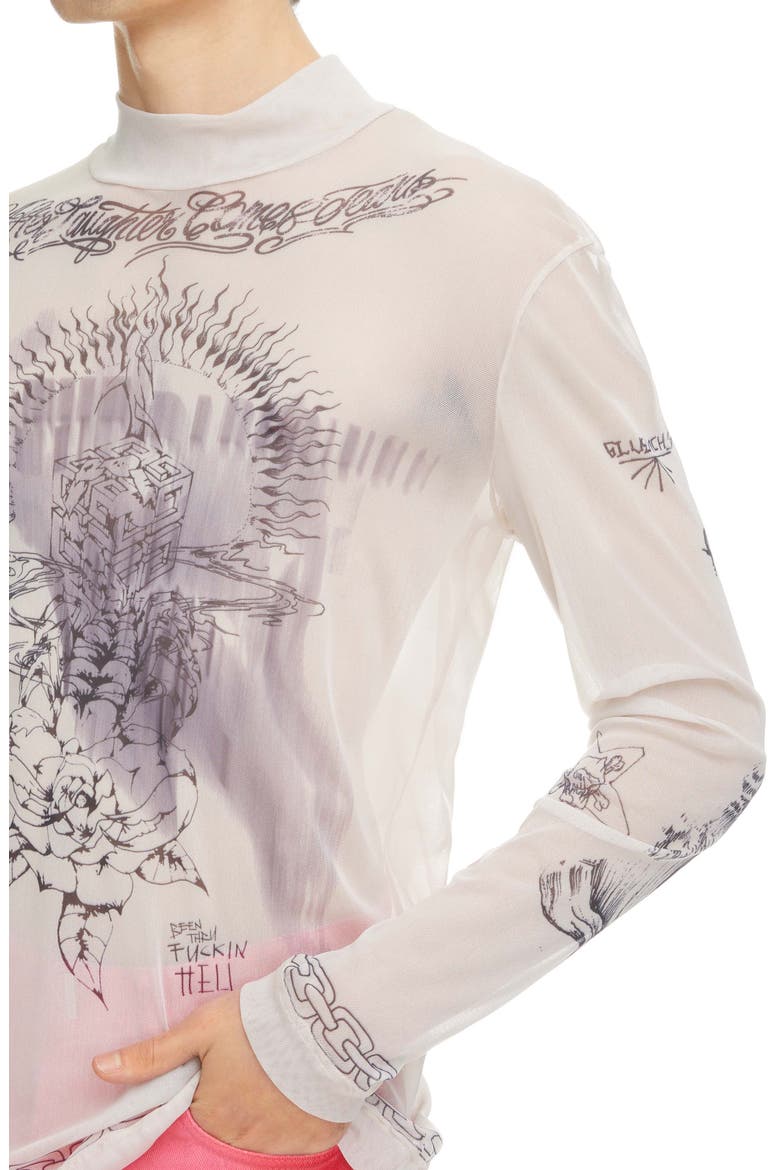 Tattoo Shrine Long Sleeve Mesh Top, Alternate, color, BEIGE