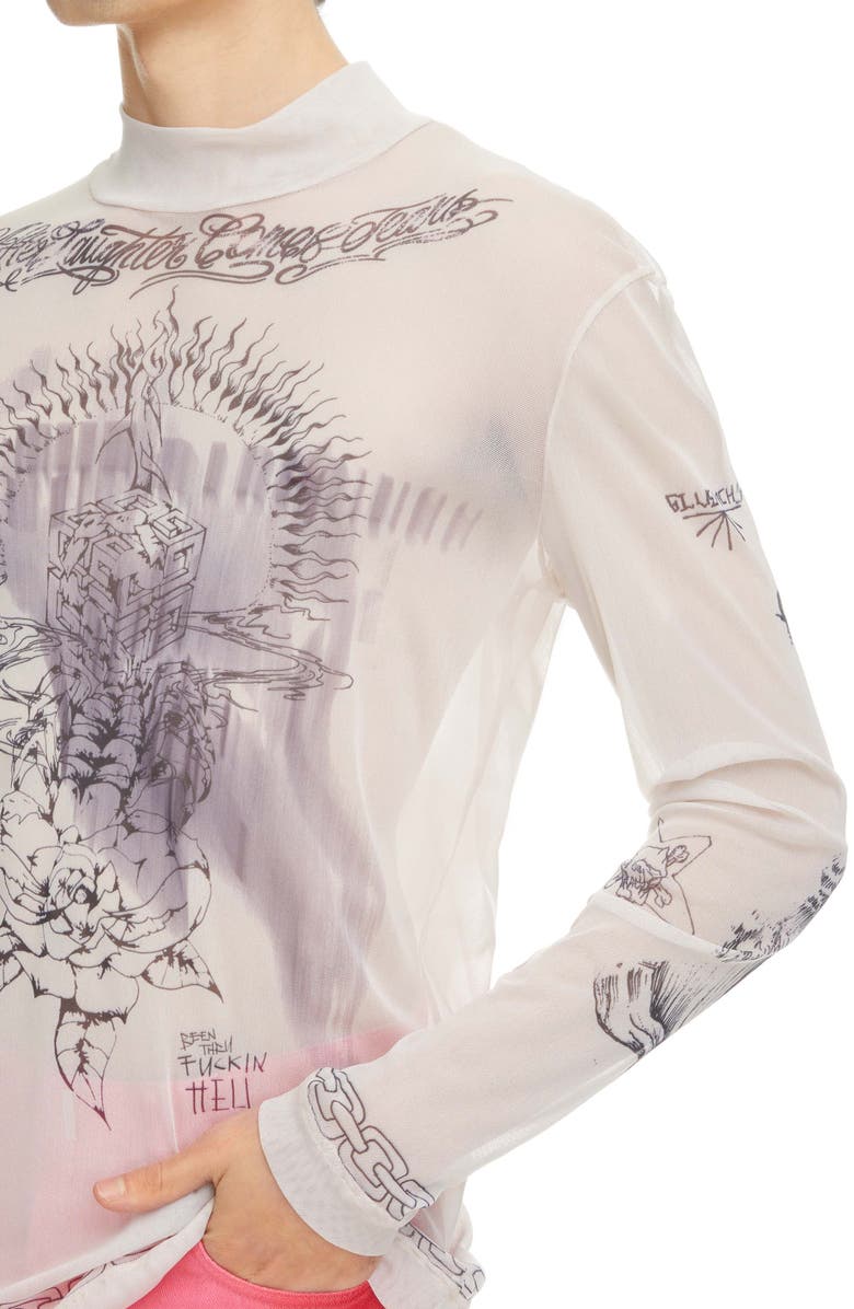 Givenchy Tattoo Shrine Long Sleeve Mesh Top, Alternate, color,