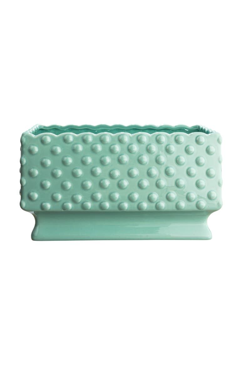 Ceramic Hobnail Planter with Scalloped Edge and Polka Dots, Mint, Alternate, color, Blue