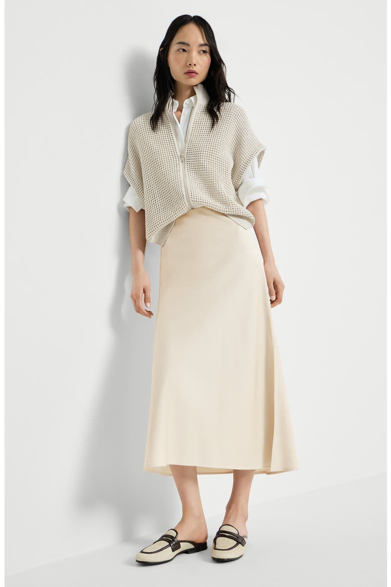 Satin cady fluid pencil skirt, Alternate, color, Beige Silk