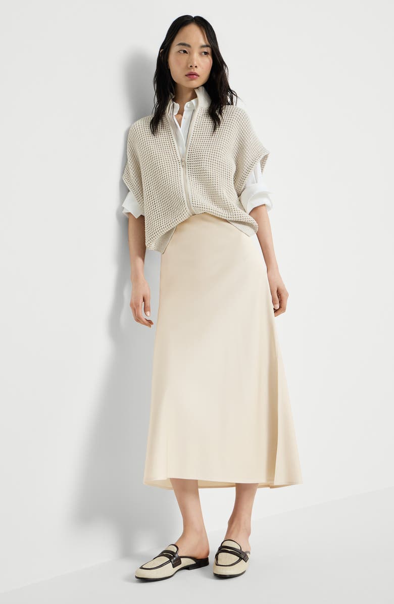 Brunello Cucinelli Satin cady fluid pencil skirt, Alternate, color, Beige Silk