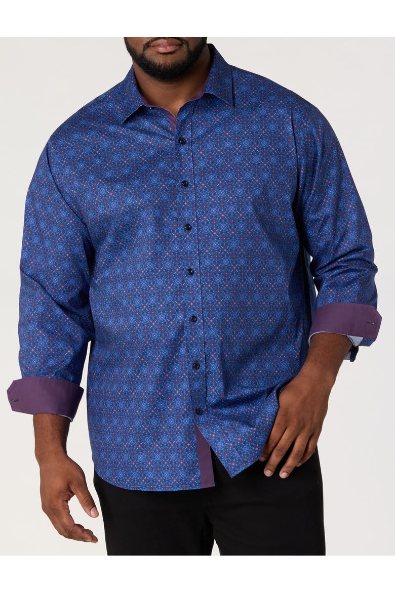 Big & Tall Medallion Print Sport Shirt V2, Main, color, PEACOAT MULTI