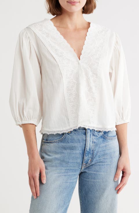 Lace Trim Three-Quarter Sleeve Top