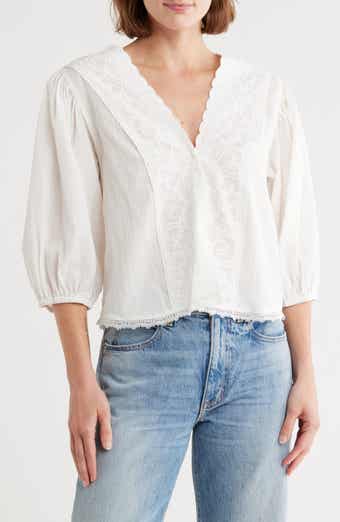 Lace Trim Three-Quarter Sleeve Top