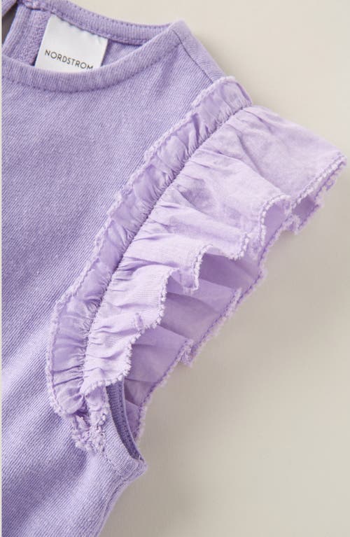 Nordstrom Kids' Ruffle Sleeve Cotton & Linen Top In Purple Bonnet