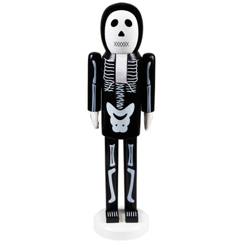 Skeleton Wooden Halloween Nutcracker - 14" - Black and White