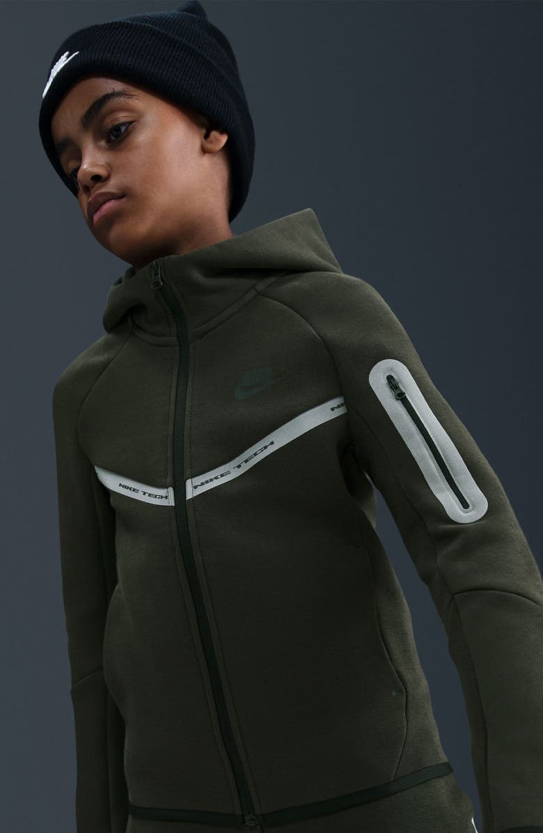 Nike Kids
 Sportswear Tech Fleece Zip-Up Hoodie, Alternate, color, Sequoia/ Black/ Black