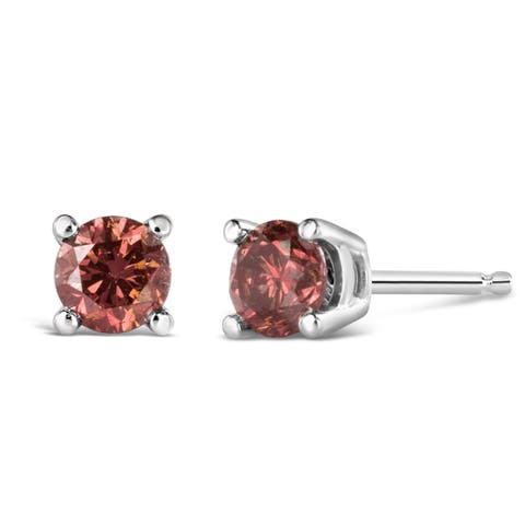 14K Gold 1/3 Cttw Round Pink Diamond Solitaire Stud Earrings